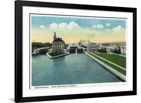 Sault Ste. Marie, Michigan - View of the Soo-Michigan Locks from the Eastern Approach-Lantern Press-Framed Premium Giclee Print