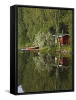Sauna and Lake Reflections, Lapland, Finland-Doug Pearson-Framed Stretched Canvas