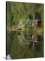 Sauna and Lake Reflections, Lapland, Finland-Doug Pearson-Stretched Canvas