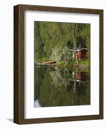 Sauna and Lake Reflections, Lapland, Finland-Doug Pearson-Framed Photographic Print