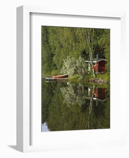 Sauna and Lake Reflections, Lapland, Finland-Doug Pearson-Framed Photographic Print