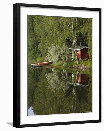 Sauna and Lake Reflections, Lapland, Finland-Doug Pearson-Framed Photographic Print