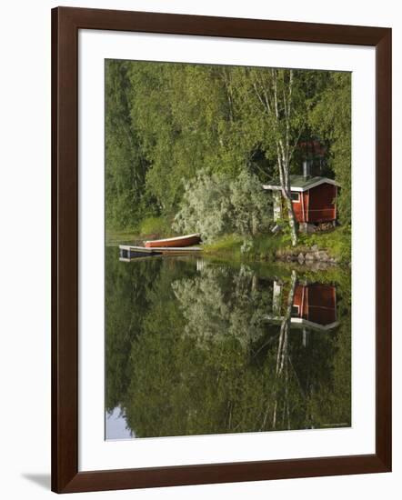 Sauna and Lake Reflections, Lapland, Finland-Doug Pearson-Framed Photographic Print