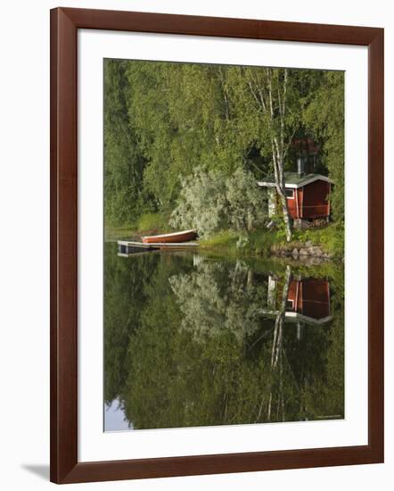 Sauna and Lake Reflections, Lapland, Finland-Doug Pearson-Framed Photographic Print