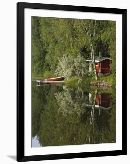 Sauna and Lake Reflections, Lapland, Finland-Doug Pearson-Framed Photographic Print