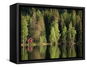 Sauna House at Edge of Forested Lake-Layne Kennedy-Framed Stretched Canvas