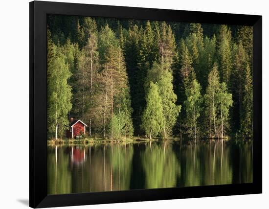 Sauna House at Edge of Forested Lake-Layne Kennedy-Framed Photographic Print