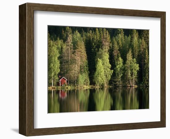 Sauna House at Edge of Forested Lake-Layne Kennedy-Framed Photographic Print