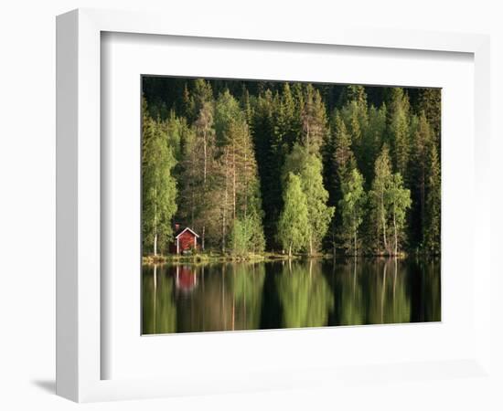 Sauna House at Edge of Forested Lake-Layne Kennedy-Framed Photographic Print