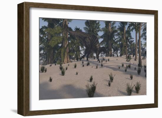 Saurolophus Walking in an Island Environment-null-Framed Art Print