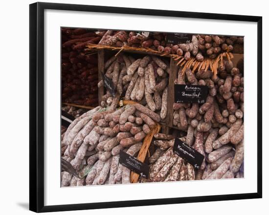 Sausages and Saucisson on Sale at Market in Tours, Indre-Et-Loire, Centre, France, Europe-Julian Elliott-Framed Photographic Print