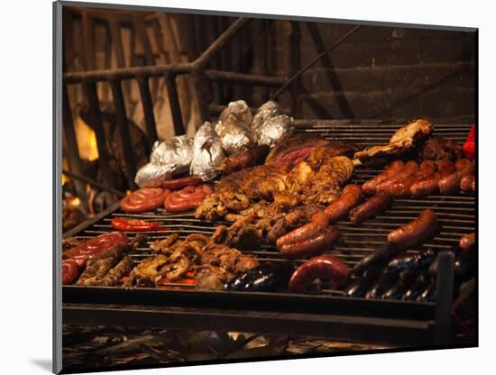 Sausages on a Grill, Mercado Del Puerto, Montevideo, Uruguay-null-Mounted Photographic Print