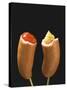 Sausages with Ketchup and Mustard on Wooden Cocktail Sticks-null-Stretched Canvas