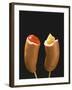 Sausages with Ketchup and Mustard on Wooden Cocktail Sticks-null-Framed Photographic Print