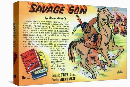 Savage Son Storiette, Native American on Horseback-Lantern Press-Stretched Canvas