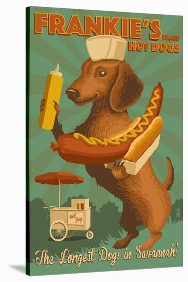 Savannah, Georgia - Dachshund - Retro Hotdog Ad-Lantern Press-Stretched Canvas