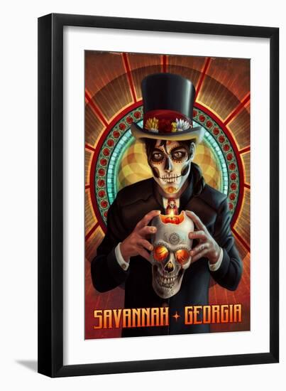 Savannah, Georgia - Day of the Dead - Man and Candle-Lantern Press-Framed Art Print