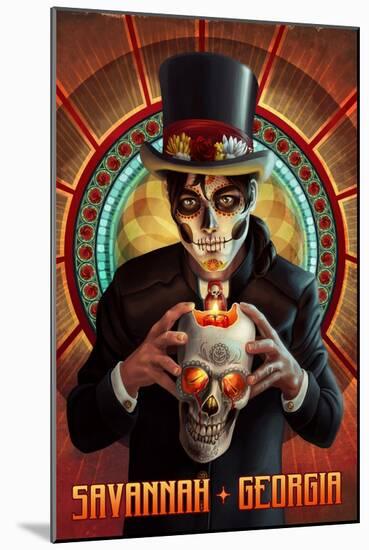 Savannah, Georgia - Day of the Dead - Man and Candle-Lantern Press-Mounted Art Print