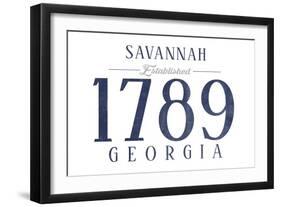 Savannah, Georgia - Established Date (Blue)-Lantern Press-Framed Art Print