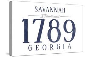 Savannah, Georgia - Established Date (Blue)-Lantern Press-Stretched Canvas