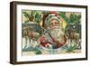 Savannah, Georgia - Holiday Greetings - Santa and Reindeer Scene-Lantern Press-Framed Art Print