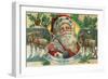 Savannah, Georgia - Holiday Greetings - Santa and Reindeer Scene-Lantern Press-Framed Art Print
