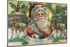 Savannah, Georgia - Holiday Greetings - Santa and Reindeer Scene-Lantern Press-Mounted Art Print