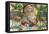 Savannah, Georgia - Holiday Greetings - Santa and Reindeer Scene-Lantern Press-Framed Stretched Canvas