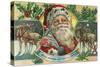 Savannah, Georgia - Holiday Greetings - Santa and Reindeer Scene-Lantern Press-Stretched Canvas