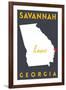 Savannah - Georgia - Home State - White on Gray-Lantern Press-Framed Art Print