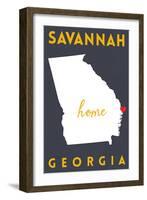 Savannah - Georgia - Home State - White on Gray-Lantern Press-Framed Art Print