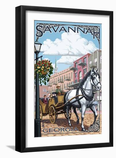 Savannah, Georgia - Horse and Carriage-Lantern Press-Framed Art Print