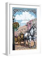 Savannah, Georgia - Horse and Carriage-Lantern Press-Framed Art Print