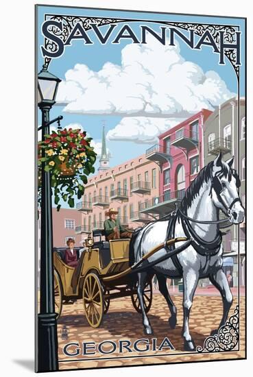 Savannah, Georgia - Horse and Carriage-Lantern Press-Mounted Art Print