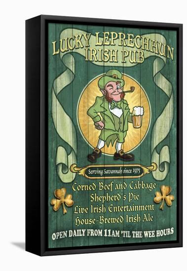 Savannah, Georgia - Leprechaun Irish Pub-Lantern Press-Framed Stretched Canvas