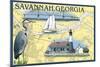 Savannah, Georgia - Nautical Chart-Lantern Press-Mounted Art Print