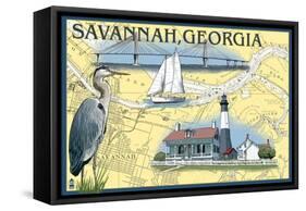 Savannah, Georgia - Nautical Chart-Lantern Press-Framed Stretched Canvas
