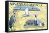 Savannah, Georgia - Nautical Chart-Lantern Press-Framed Stretched Canvas