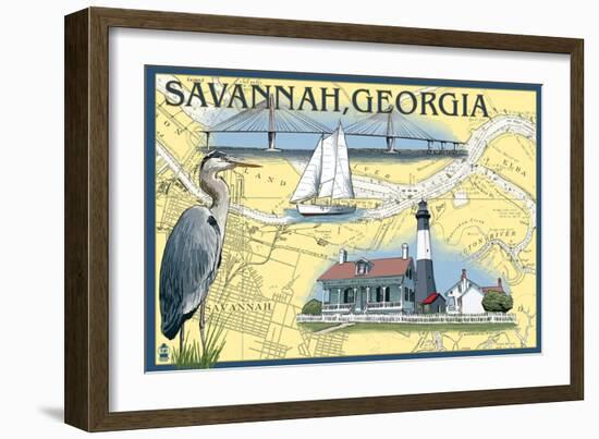 Savannah, Georgia - Nautical Chart-Lantern Press-Framed Art Print