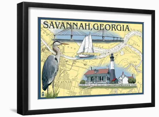 Savannah, Georgia - Nautical Chart-Lantern Press-Framed Art Print