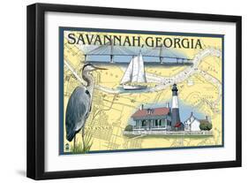 Savannah, Georgia - Nautical Chart-Lantern Press-Framed Art Print