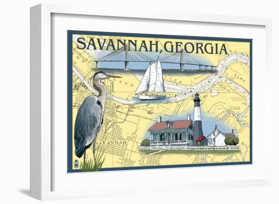 Savannah, Georgia - Nautical Chart-Lantern Press-Framed Art Print