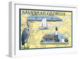 Savannah, Georgia - Nautical Chart-Lantern Press-Framed Art Print