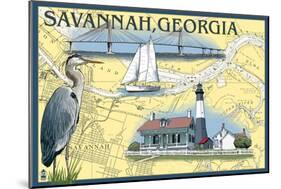 Savannah, Georgia - Nautical Chart-Lantern Press-Mounted Art Print
