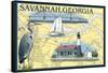 Savannah, Georgia - Nautical Chart-Lantern Press-Framed Stretched Canvas