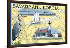 Savannah, Georgia - Nautical Chart-Lantern Press-Framed Art Print