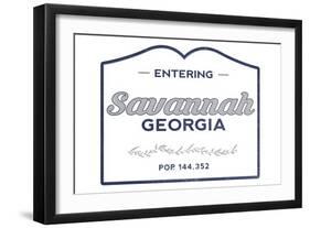Savannah, Georgia - Now Entering (Blue)-Lantern Press-Framed Art Print