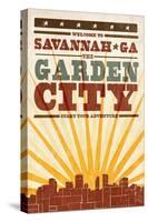 Savannah, Georgia - Skyline and Sunburst Screenprint Style-Lantern Press-Stretched Canvas