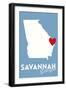 Savannah, Georgia - State Outline and Heart-Lantern Press-Framed Art Print