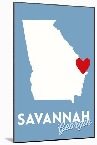 Savannah, Georgia - State Outline and Heart-Lantern Press-Mounted Art Print